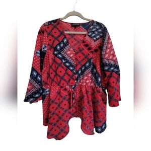 LANE BRYANT 2X Hankerchief Print String Tie Waist Blouse